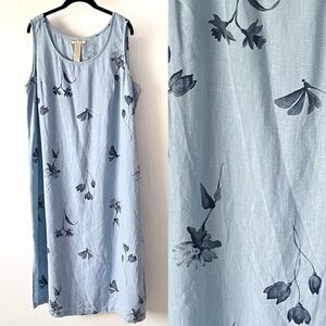 Sweet Jessie Vintage Linen Floral Cottagecore Midi Dress Blue Size 1X Petite